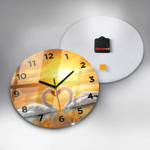 Orologio rotondo in vetro Cigni innamorati