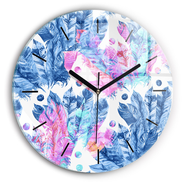 Orologio rotondo in vetro Piume colorate