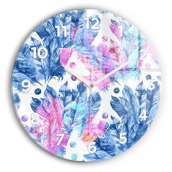 Orologio rotondo in vetro Piume colorate
