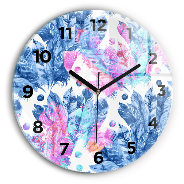 Orologio rotondo in vetro Piume colorate