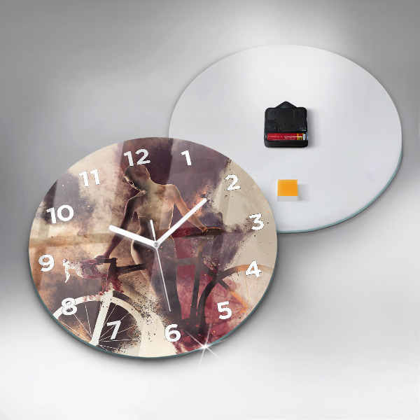 Orologio rotondo in vetro Donna e bicicletta