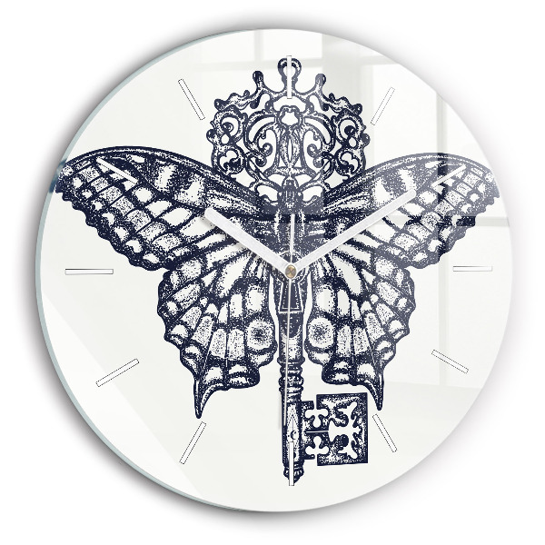 Orologio rotondo in vetro Farfalla e chiave - stile boho