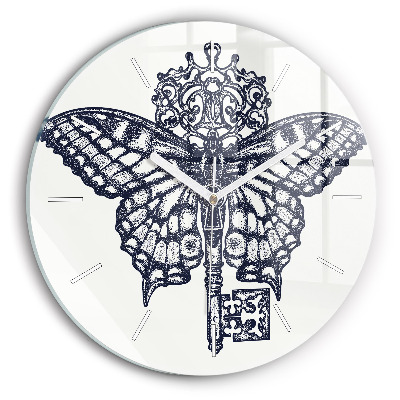 Orologio rotondo in vetro Farfalla e chiave - stile boho