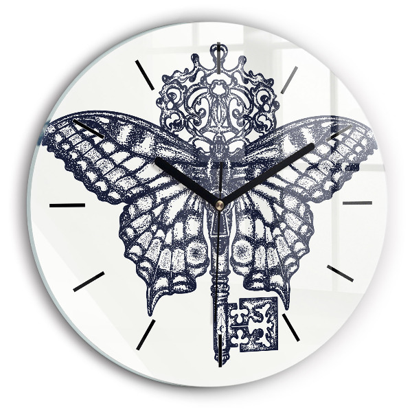 Orologio rotondo in vetro Farfalla e chiave - stile boho