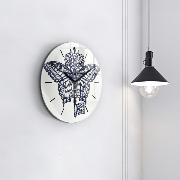 Orologio rotondo in vetro Farfalla e chiave - stile boho