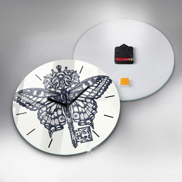 Orologio rotondo in vetro Farfalla e chiave - stile boho