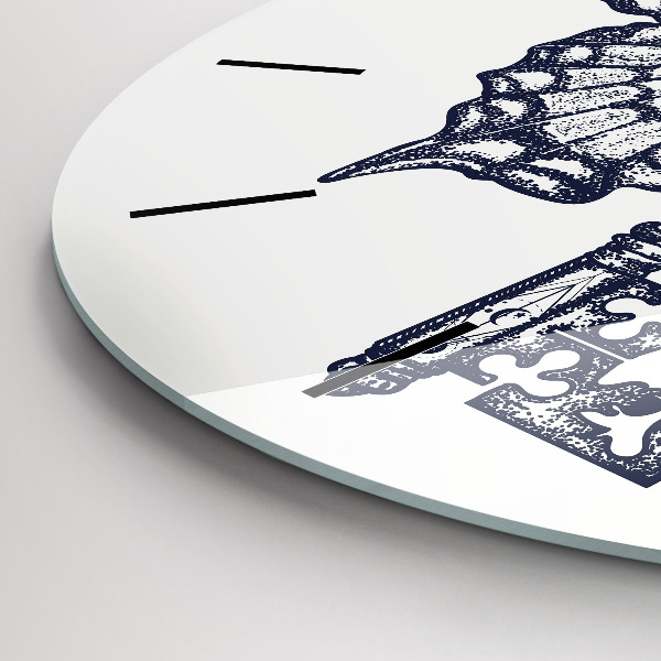 Orologio rotondo in vetro Farfalla e chiave - stile boho