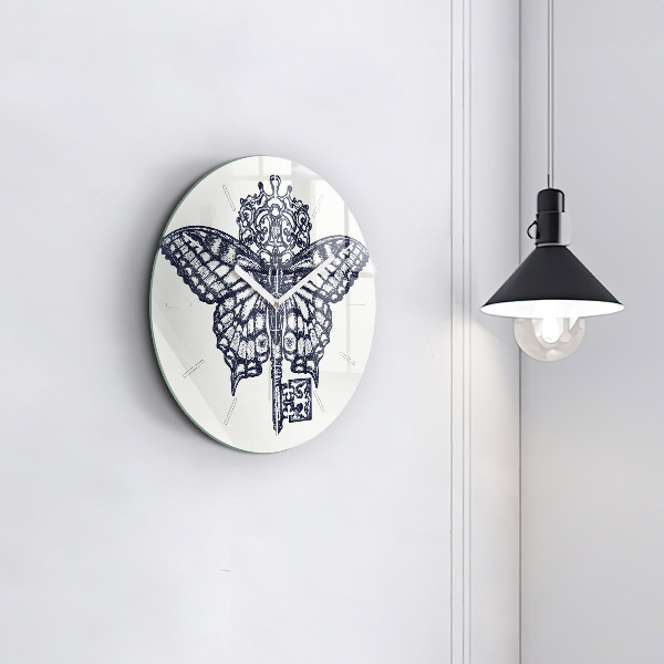 Orologio rotondo in vetro Farfalla e chiave - stile boho