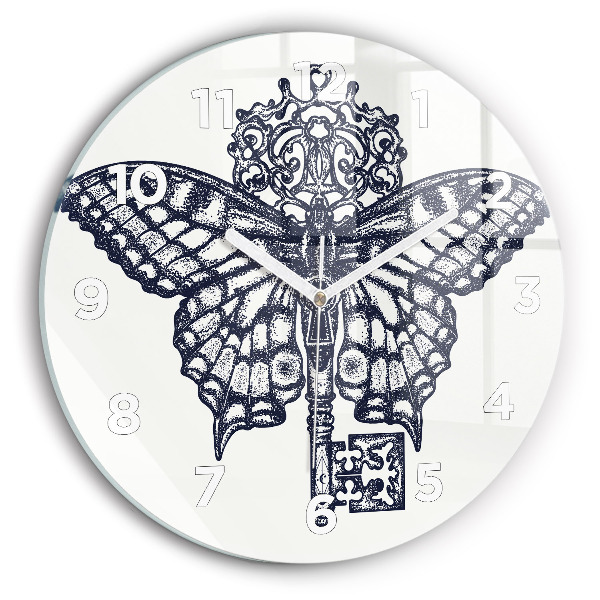 Orologio rotondo in vetro Farfalla e chiave - stile boho