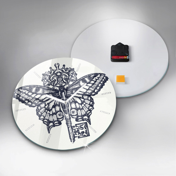 Orologio rotondo in vetro Farfalla e chiave - stile boho
