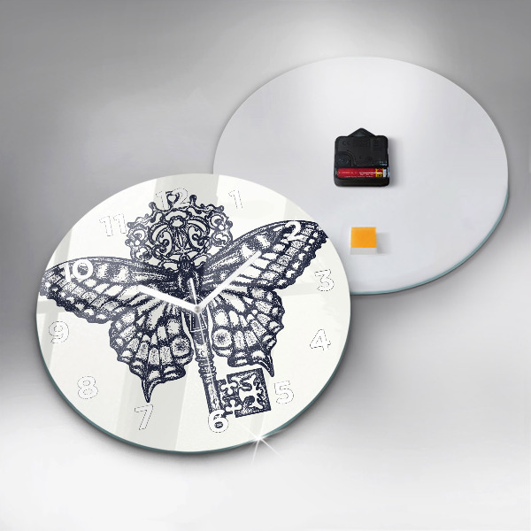 Orologio rotondo in vetro Farfalla e chiave - stile boho