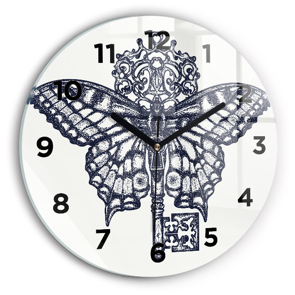 Orologio rotondo in vetro Farfalla e chiave - stile boho
