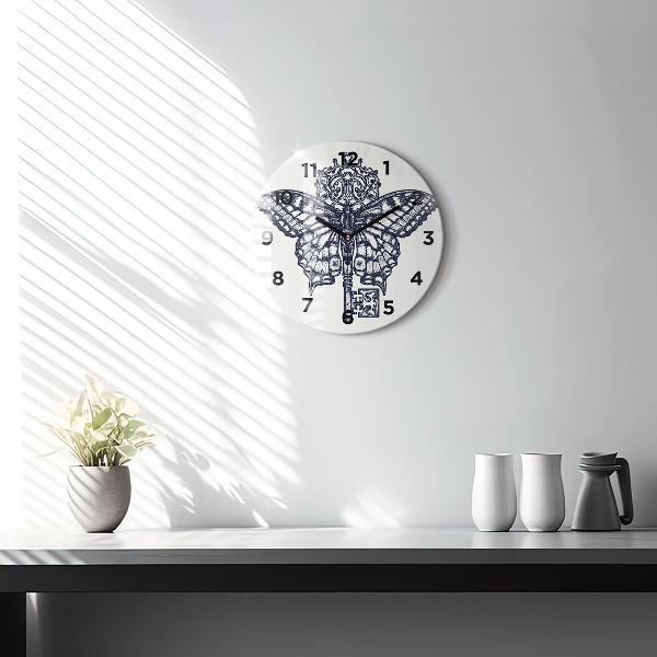 Orologio rotondo in vetro Farfalla e chiave - stile boho