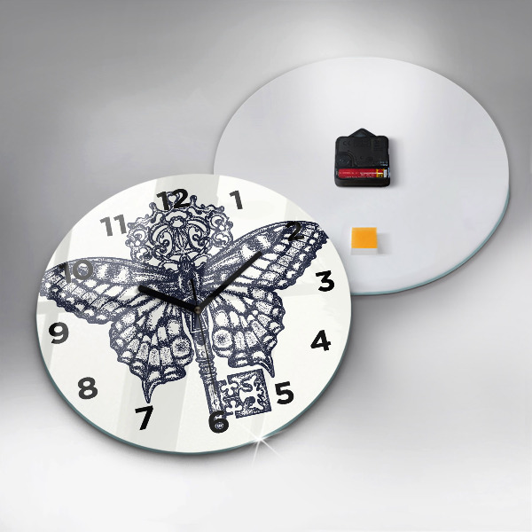 Orologio rotondo in vetro Farfalla e chiave - stile boho