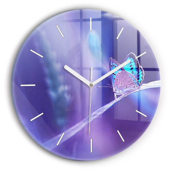 Orologio rotondo in vetro Farfalla sull'erba