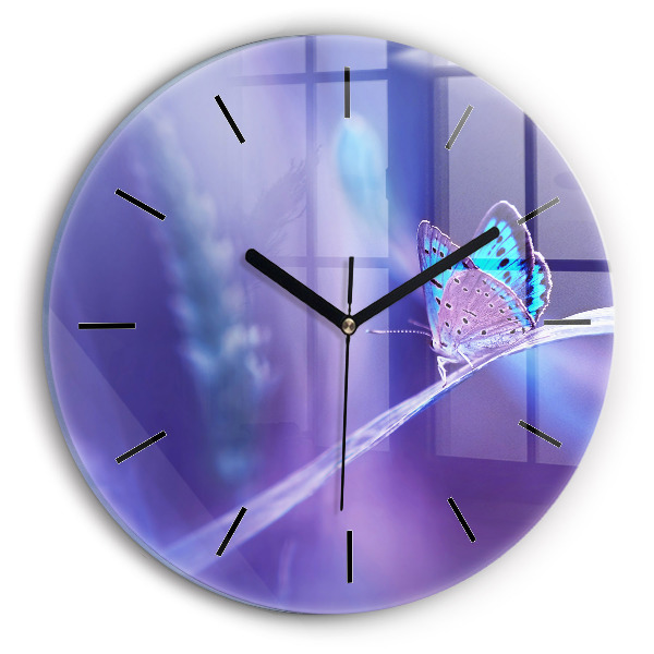 Orologio rotondo in vetro Farfalla sull'erba