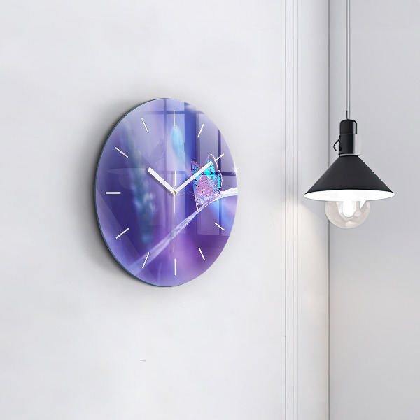 Orologio rotondo in vetro Farfalla sull'erba