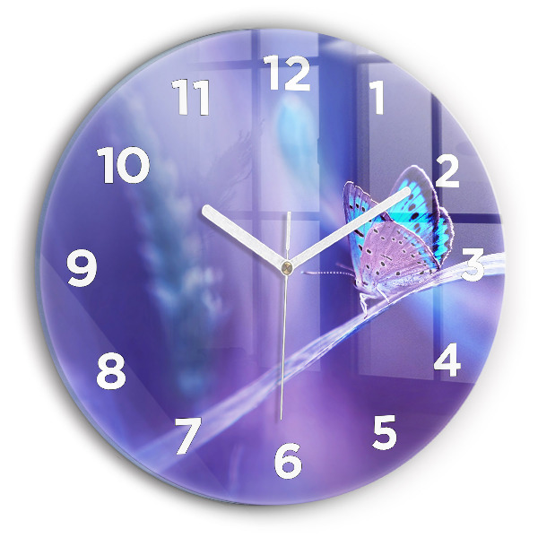Orologio rotondo in vetro Farfalla sull'erba