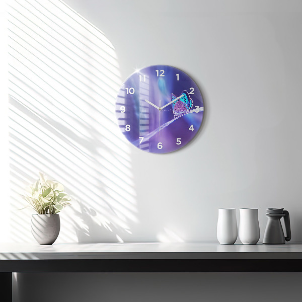 Orologio rotondo in vetro Farfalla sull'erba
