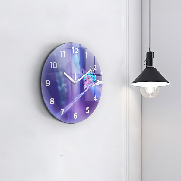 Orologio rotondo in vetro Farfalla sull'erba