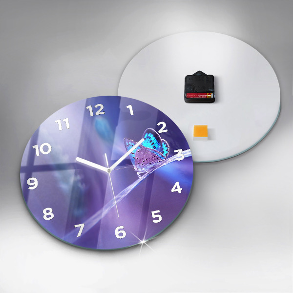 Orologio rotondo in vetro Farfalla sull'erba