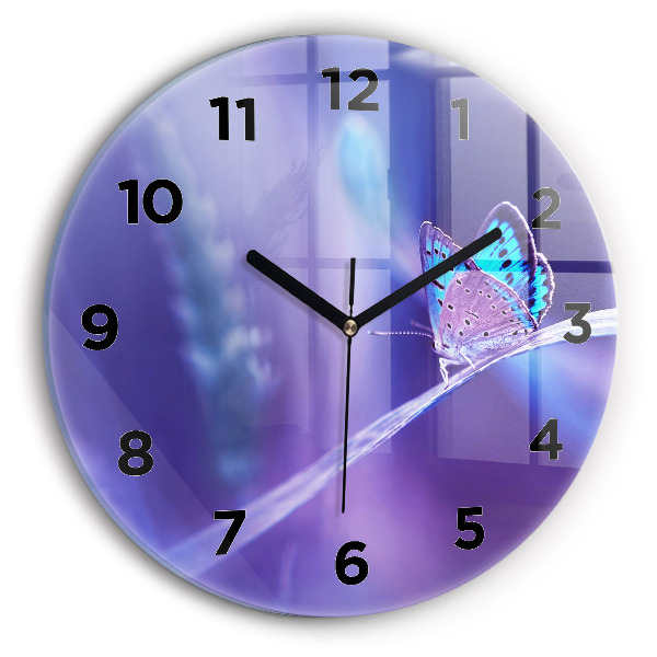 Orologio rotondo in vetro Farfalla sull'erba