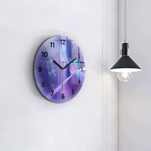 Orologio rotondo in vetro Farfalla sull'erba