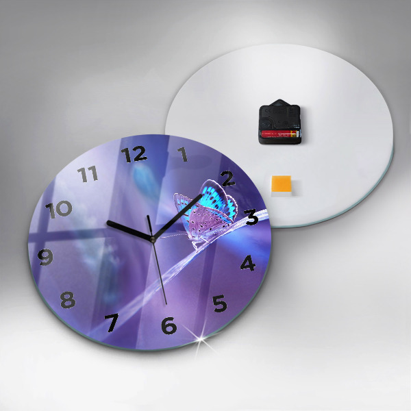 Orologio rotondo in vetro Farfalla sull'erba