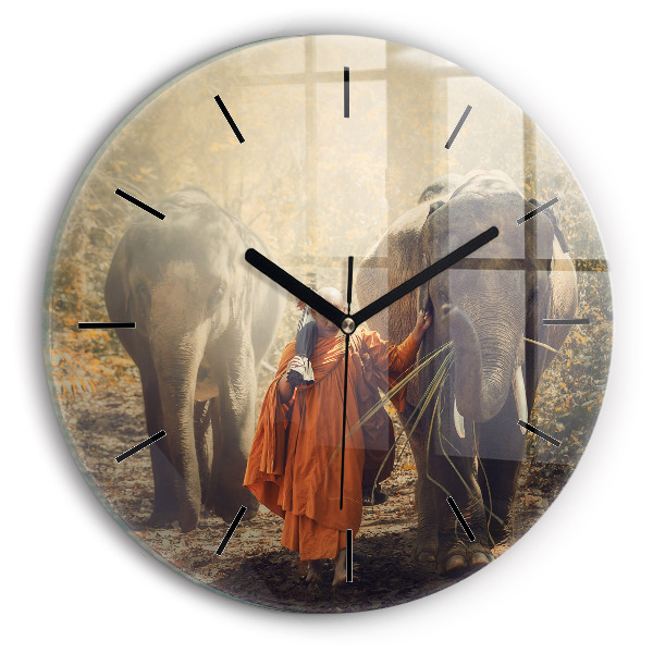 Orologio rotondo in vetro Monaco che guida gli elefanti