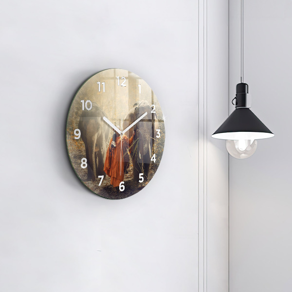 Orologio rotondo in vetro Monaco che guida gli elefanti