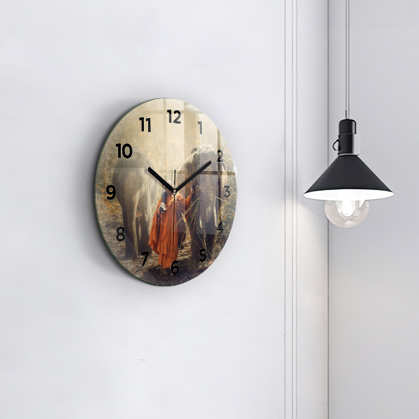 Orologio rotondo in vetro Monaco che guida gli elefanti