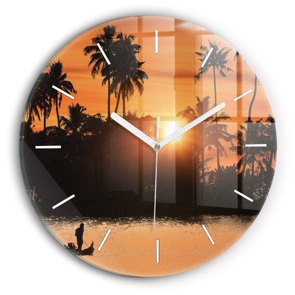 Orologio rotondo in vetro Tramonto e palme