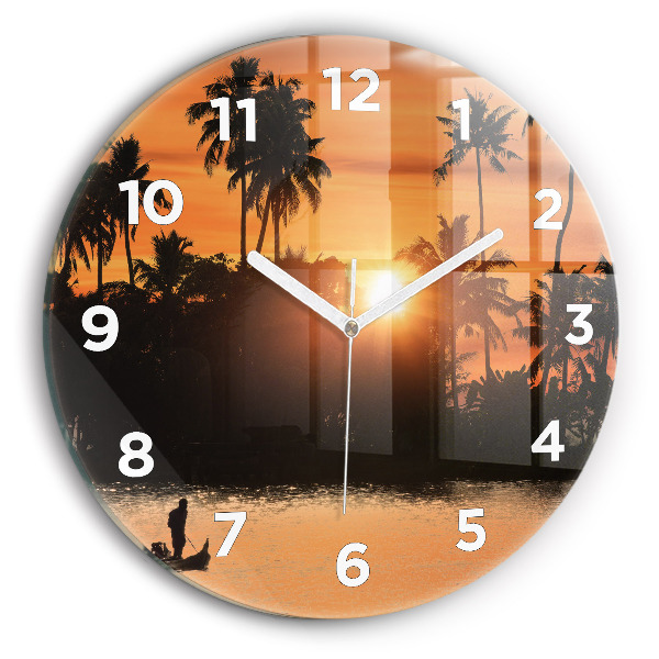 Orologio rotondo in vetro Tramonto e palme