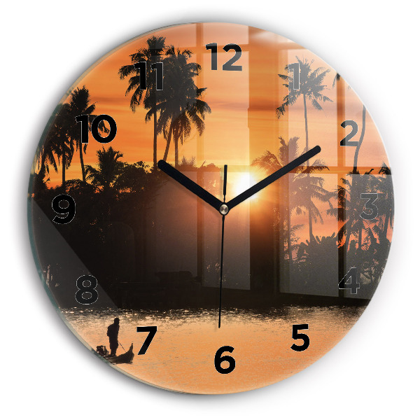 Orologio rotondo in vetro Tramonto e palme