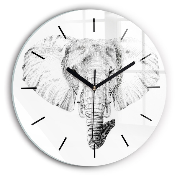 Orologio rotondo in vetro Testa di elefante grafica