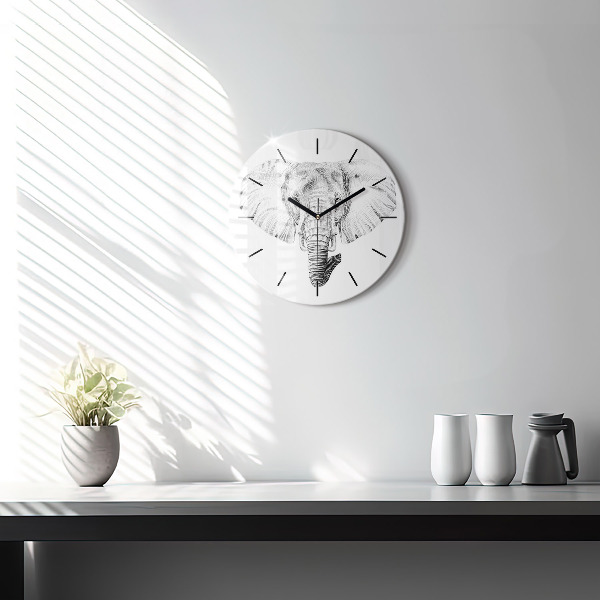 Orologio rotondo in vetro Testa di elefante grafica