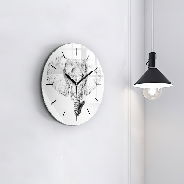 Orologio rotondo in vetro Testa di elefante grafica