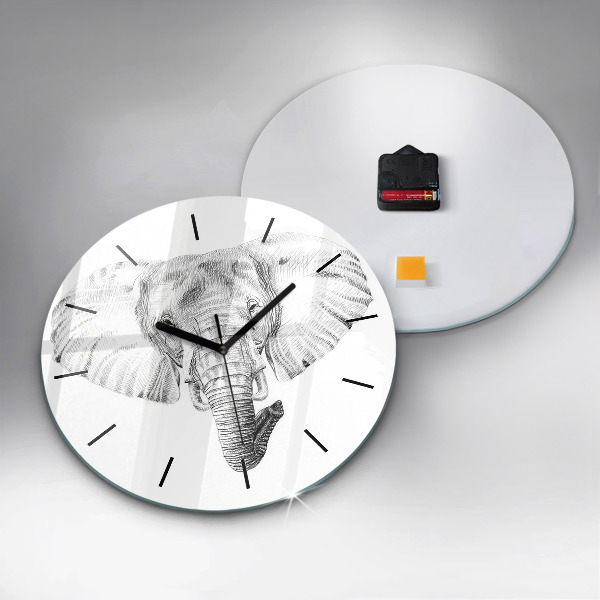 Orologio rotondo in vetro Testa di elefante grafica