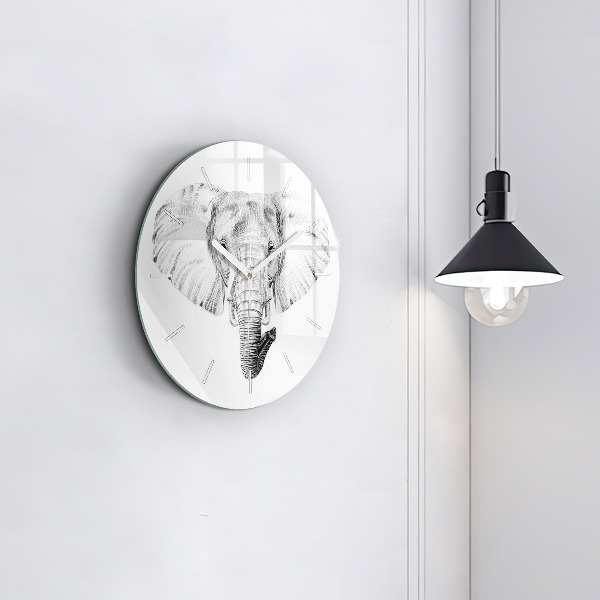 Orologio rotondo in vetro Testa di elefante grafica
