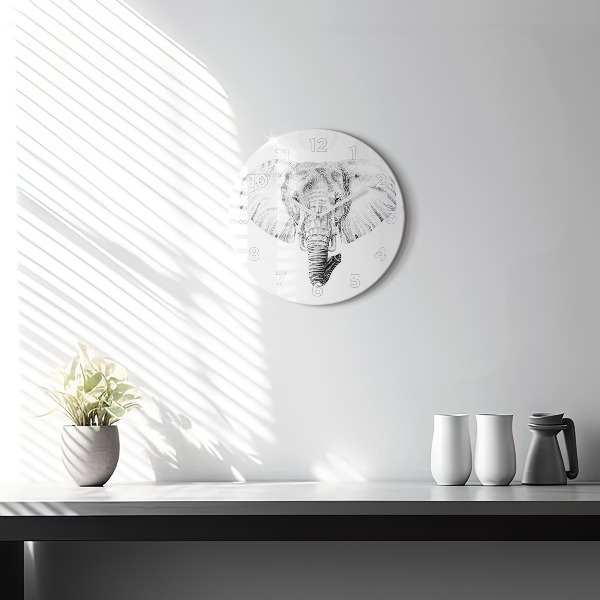 Orologio rotondo in vetro Testa di elefante grafica