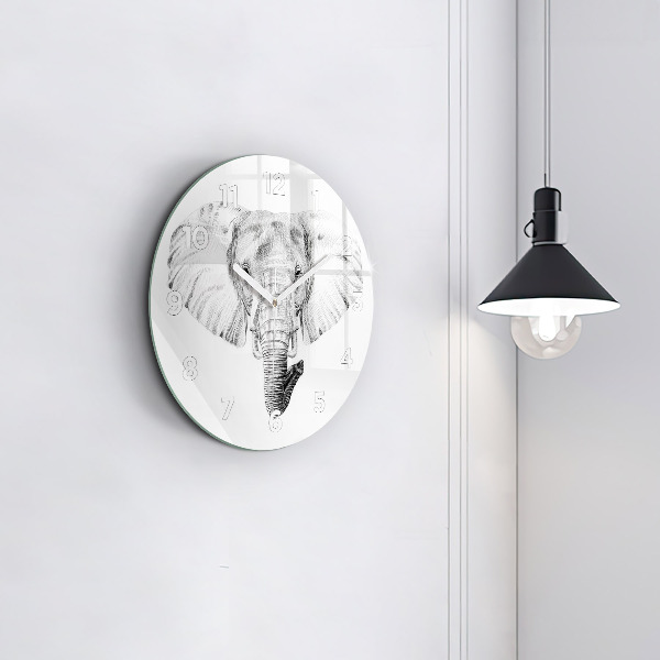 Orologio rotondo in vetro Testa di elefante grafica