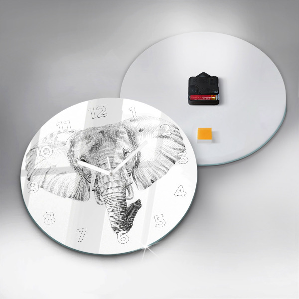 Orologio rotondo in vetro Testa di elefante grafica