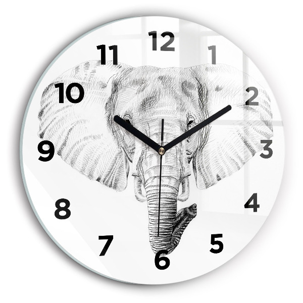 Orologio rotondo in vetro Testa di elefante grafica