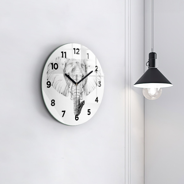 Orologio rotondo in vetro Testa di elefante grafica