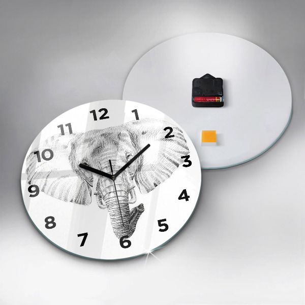 Orologio rotondo in vetro Testa di elefante grafica