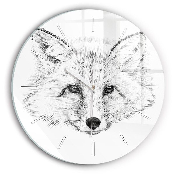 Orologio rotondo in vetro Testa di volpe grafica
