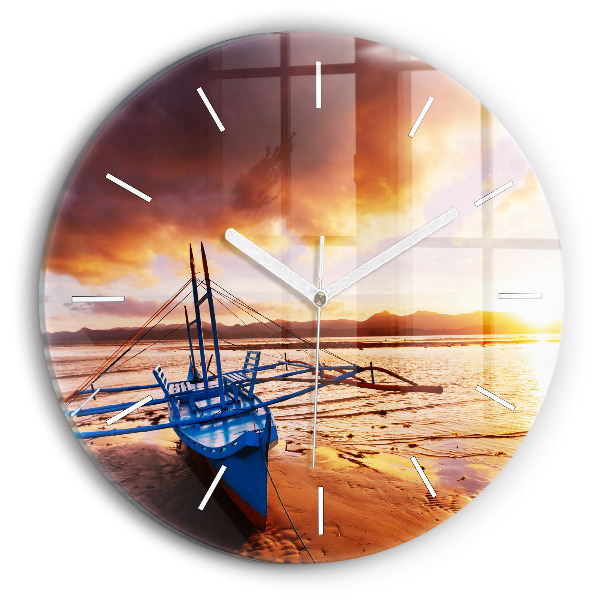 Orologio rotondo in vetro Barca e tramonto