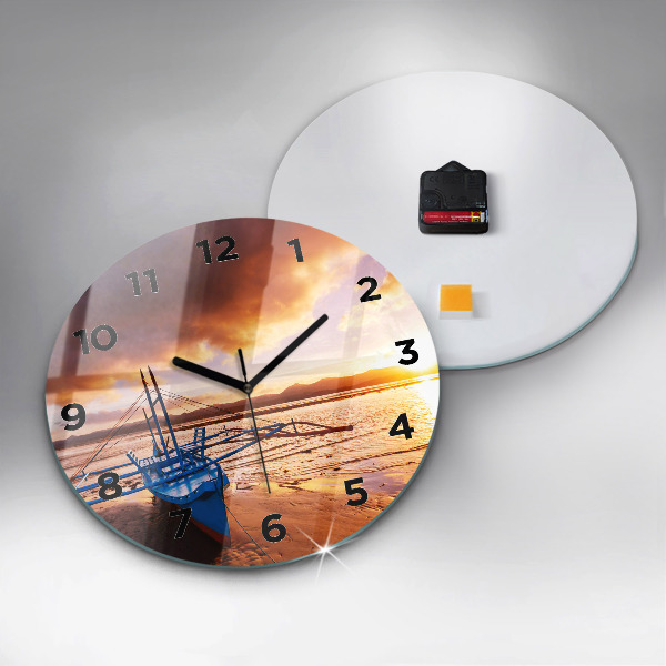 Orologio rotondo in vetro Barca e tramonto