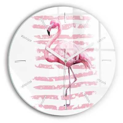 Orologio rotondo in vetro Grafica fenicottero