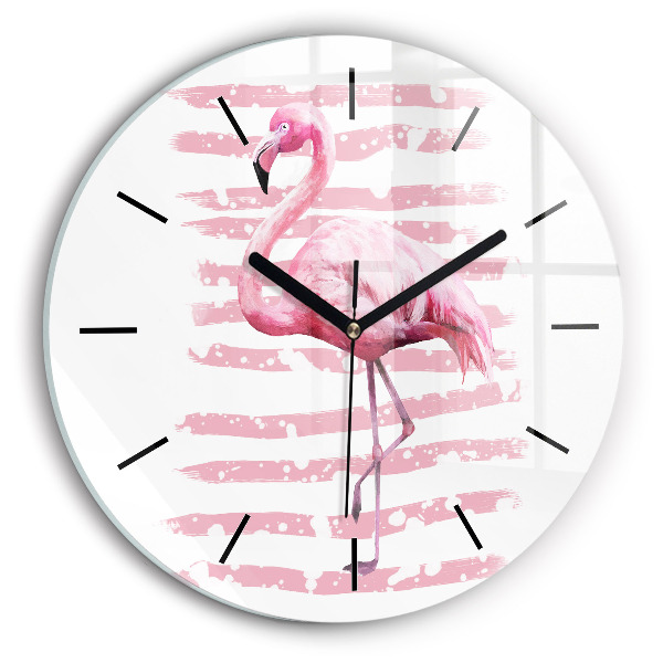Orologio rotondo in vetro Grafica fenicottero
